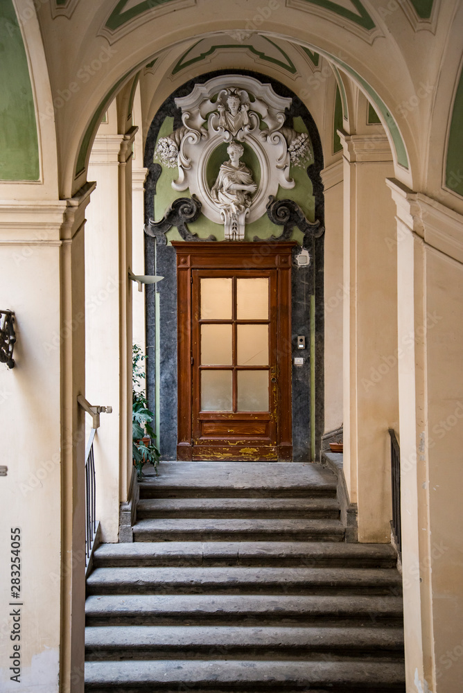 Interior of ancient medieval Spanish palace, Naples Italy