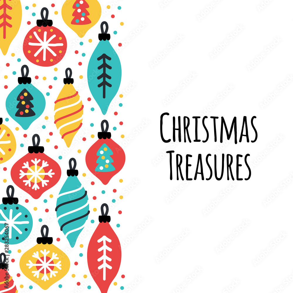 Cute Christmas Treasures background with hand drawn Christmas balls