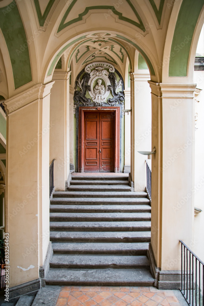 Obraz premium Interior of ancient medieval Spanish palace, Naples Italy