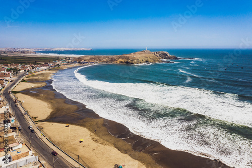 Panoramic aerial view of Chorrillos beach in Barranca city in Lima, Peru photo