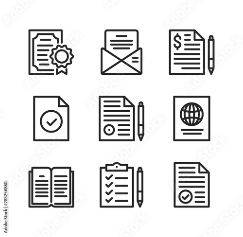 Documents line icons. Simple outline symbols, modern linear graphic elements collection. Vector line icons set