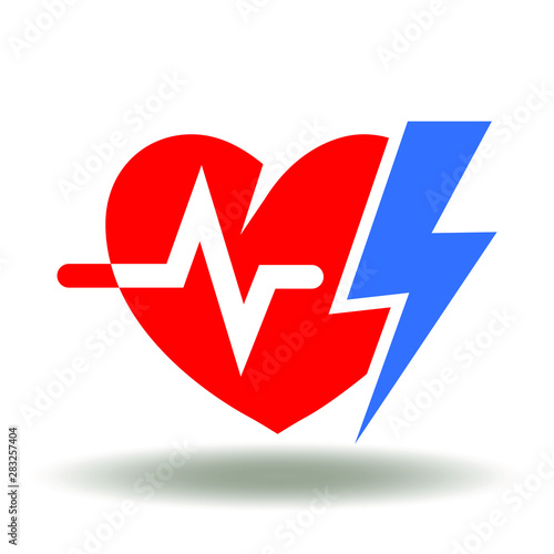 Heart rate flash lightning icon vector. Heart attack logo.