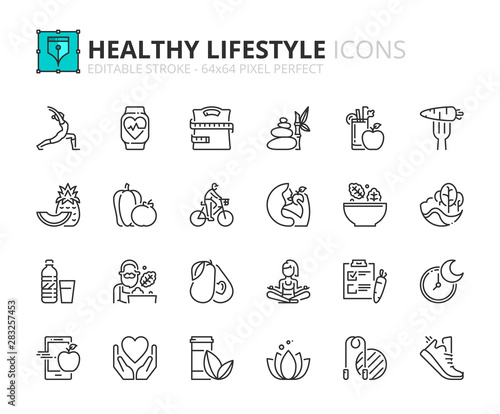 Outline icons about healthy lifestyle