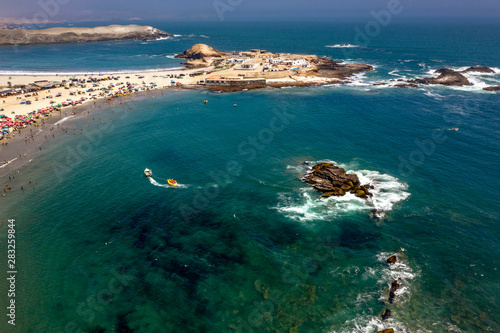 Panoramic aerial view of Tuquillo beach, in Huarmey, Peru. Huarmey is a summer place at noth of Lima, Peru.