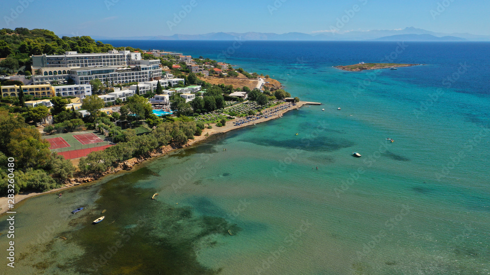 defaAerial drone of famous wetland and turquoise bay of Vravrona, Attica, Greece 