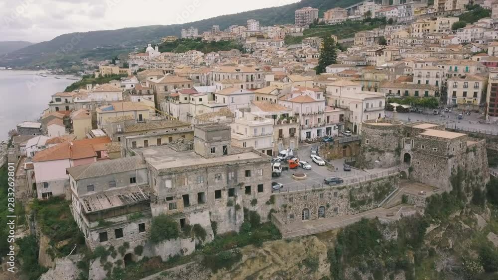 Aerial view of Pizzo, video shot on a drone. Flight of a drone over Pizzo overlooking the old town. Calabria, Italy. Aerial view of Pizzo, video shot on a drone. Flight of a drone over Pizzo overlooking the old town. Calabria, Italy.