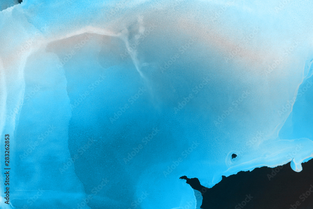 Fototapeta premium Hand painted blue alcohol ink background. Abstract delicate winter season texture. Contemporary wallpaper. 