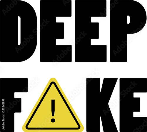 Deepfake representation with warning sign. Artificial intelligence (AI) technique. Potentially dangerous use of AI 