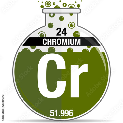 Chromium symbol on chemical round flask. Element number 24 of the Periodic Table of the Elements - Chemistry. Vector image