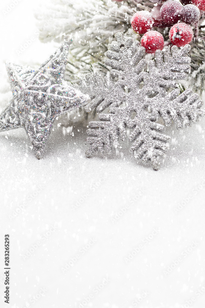 Christmas decoration over silver background. Christmas decoration over silver background.
