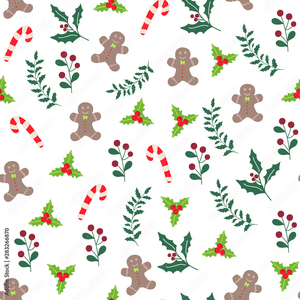 Fototapeta premium Vector christmas tree seamless pattern. Winter forest, pine trees and snowflakes Print for fabric, wrapping paper or wallpaper. Celebration new year pattern. Vector Christmas pattern. - Vector
