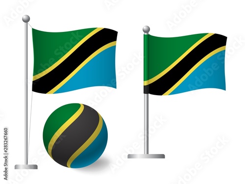 Tanzania flag on pole and ball icon