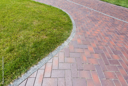 green and fresh grass near walkway in park