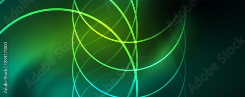 Shiny neon lines template - northern lights glowing blur lines. Futuristic style glow neon 80s disco club or night party techno template