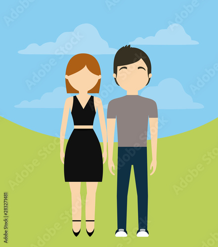 young couple in landscape avatar character