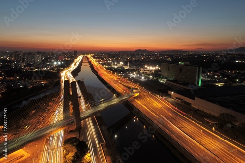 Estaiada bridge aerial view. São Paulo, Brazil. Business center. Financial Center. Famous cable-stayed bridge.  Business travel. Travel destination. photo