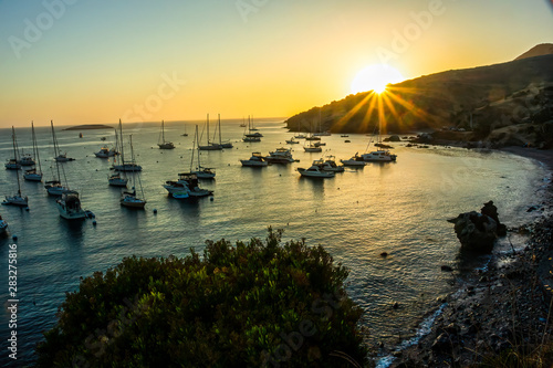 Boats Moored at Two Harbors in Catalina Island at Sunrise - 1