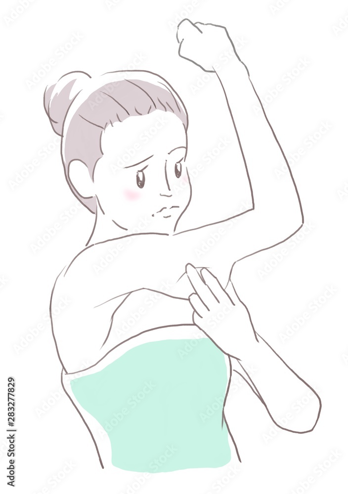 二の腕のたるみを気にする女性 二の腕のたるみを気にする女性