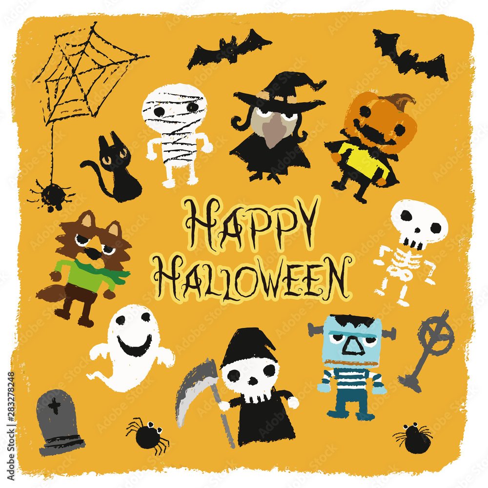 ハロウィンキャラクター お化けかぼちゃ ゴースト 魔女 コウモリ クモ 狼男 モンスター ガイコツ ミイラ イラスト Stock Vector Adobe Stock ハロウィンキャラクター お化けかぼちゃ ゴースト 魔女 コウモリ クモ 狼男 モンスター ガイコツ ミイラ イラスト Stock Vector Adobe Stock