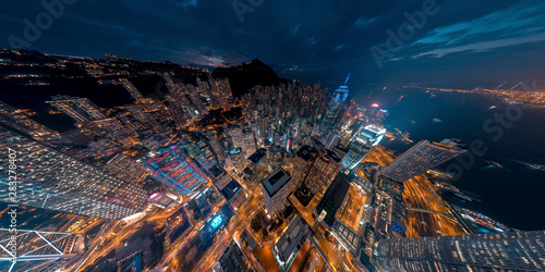 Canvas Print Panorama aerial view of Hong Kong Financial District