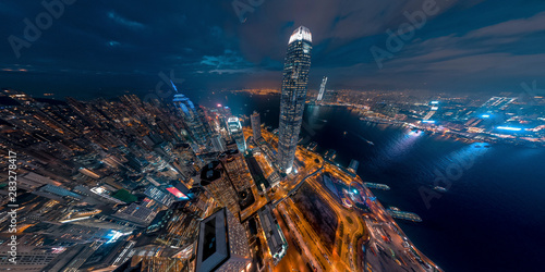 Canvas Print Panorama aerial view of Hong Kong Financial District