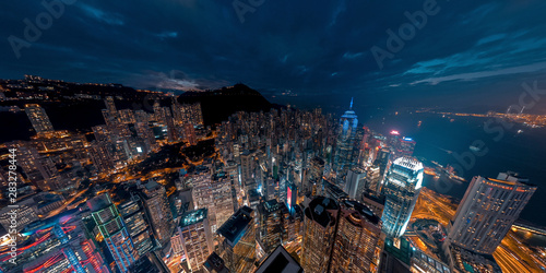 Photography Panorama aerial view of Hong Kong Financial District