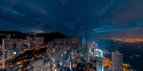 Photography Panorama aerial view of Hong Kong Financial District