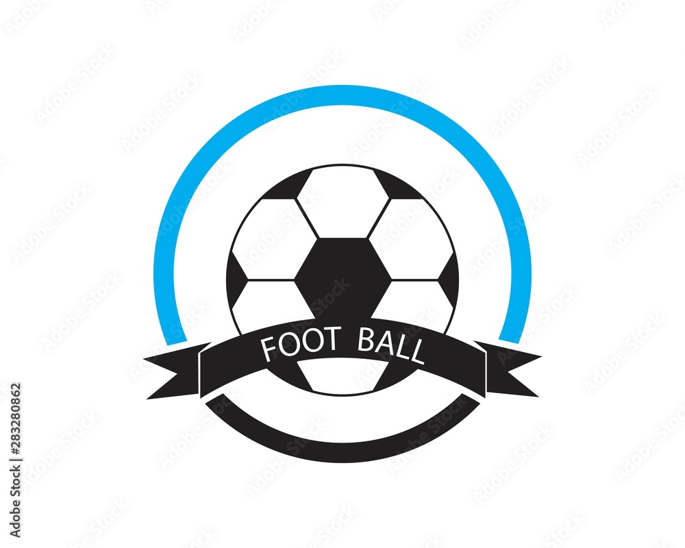 Obraz premium Football and soccer emblems or badges in black and white showing a football with motion trails, flames, banner and crown,wreath and trophy