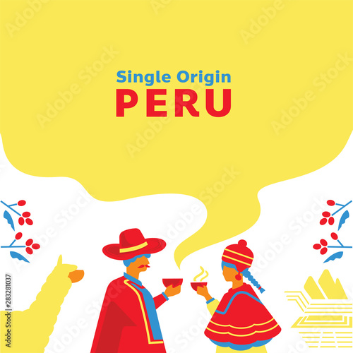 single origin coffee Peru background with local people