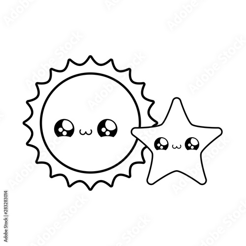 cute hot sun with star kawaii style