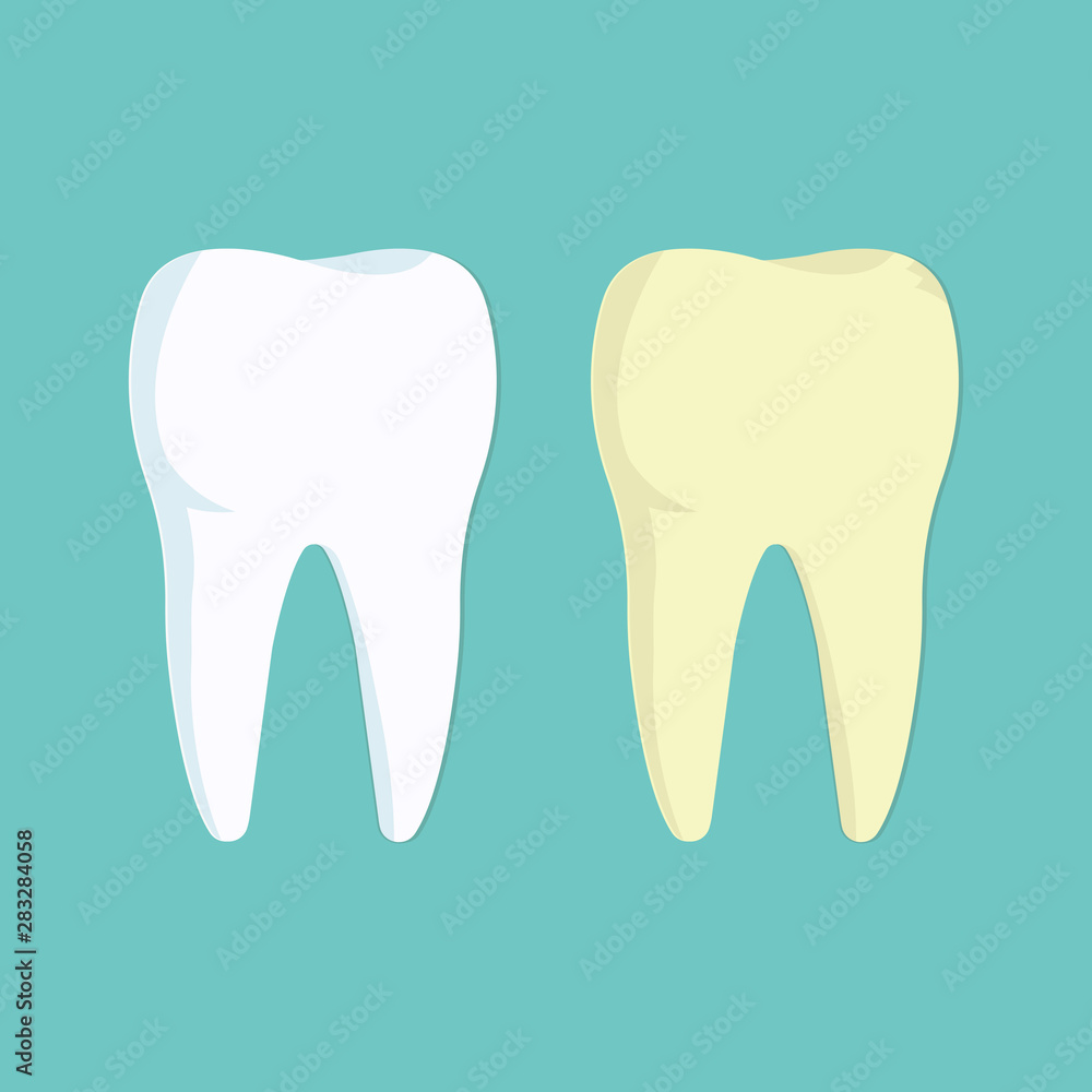 Teeth icon. White healthy tooth and bad tooth with cavities. Vector illustration in flat style Teeth icon. White healthy tooth and bad tooth with cavities. Vector illustration in flat style
