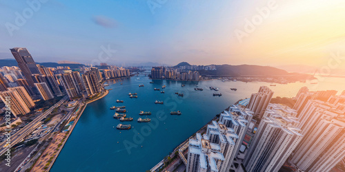 Sticker Panorama aerial view of Hong Kong landscape in  Tsuen Wan District