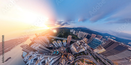 Panorama aerial view of Hong Kong landscape in Tsuen Wan District