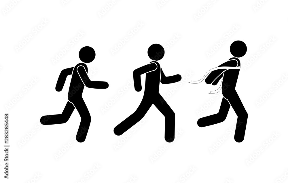 pictogram running people, sporting events, marathon icon, stick figure winner icon