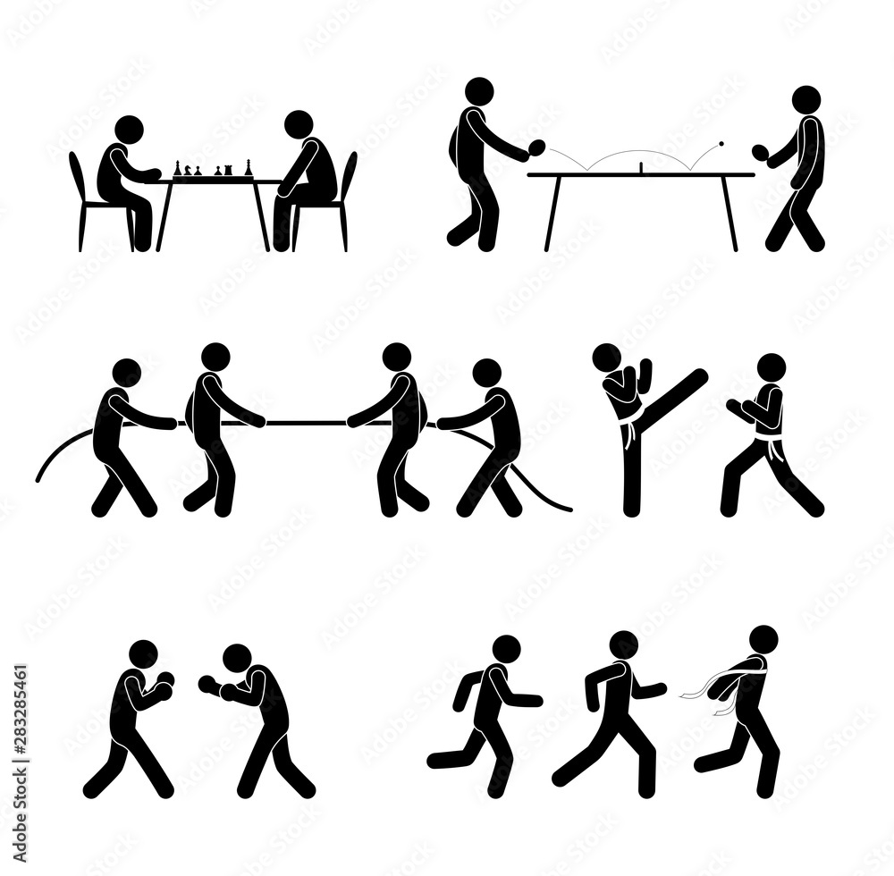 Stick Vector Rivalry Stick figure, simple icons sports competitions. Set of isolated ...