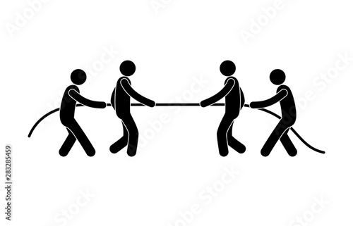 tug of war icon, sport competition, person icon, stick figure people compete