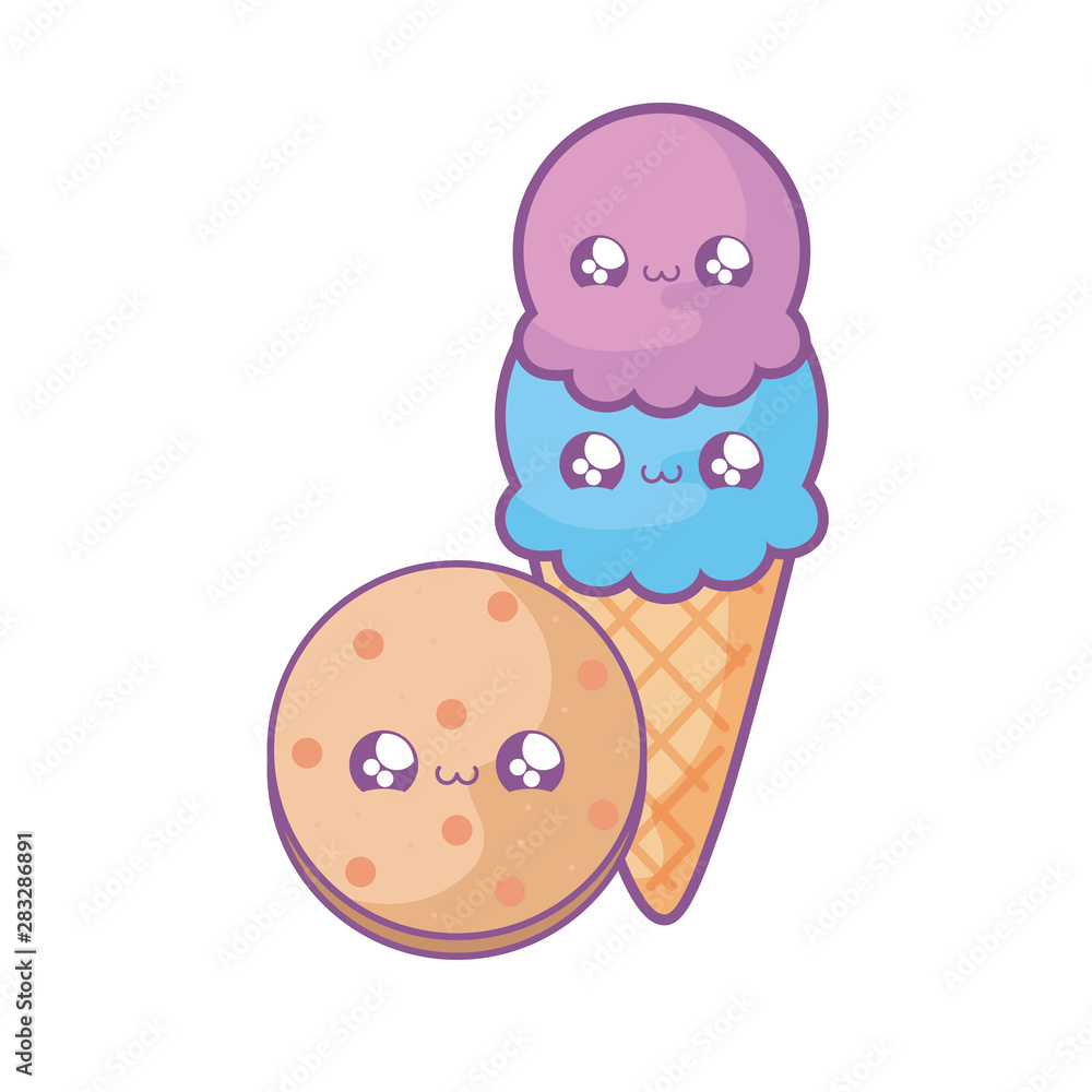 delicious fresh cookie with ice cream kawaii style delicious fresh cookie with ice cream kawaii style