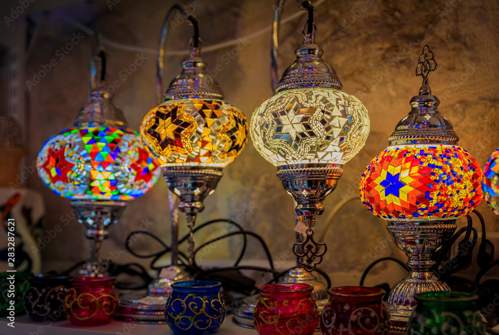 Traditional colorful decorative Turkish oriental lamps for sale in at a  souvenir shop in Kotor old town in Montenegro Stock Photo | Adobe Stock