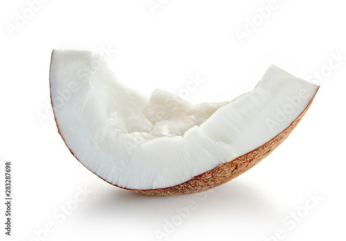 single slice of coconut fruit isolated on white background