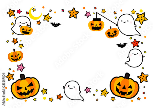 ハッピーハロウィン・おばけと星とジャック・オー・ランタンのかわいいフレーム飾り枠