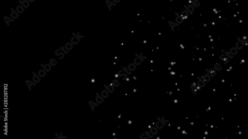 Snow white is falling through the black background in winter. Suitable for computer graphics effects in movie scenes., 4K video 