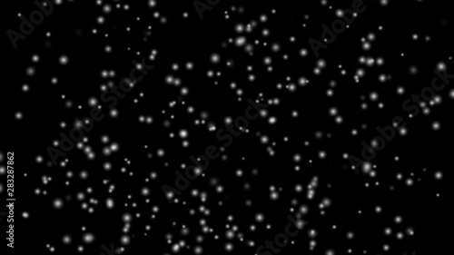 Snow white is falling through the black background in winter. Suitable for computer graphics effects in movie scenes., 4K video 