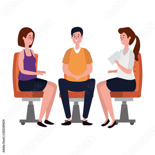 elegant business people workers seated in office chairs