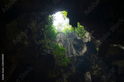 Amazing light shine through in Cave in Phetchaburi   Thailand.