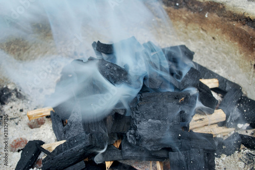 Ancient fire by using charcoal from wood.