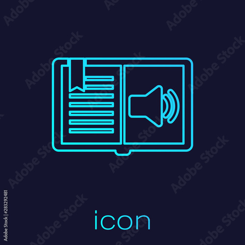 Turquoise line Audio book icon isolated on blue background. Audio guide sign. Online learning concept. Vector Illustration