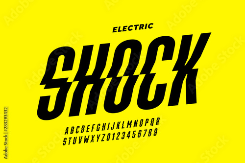 Eclectric shock style font design, alphabet letters and numbers