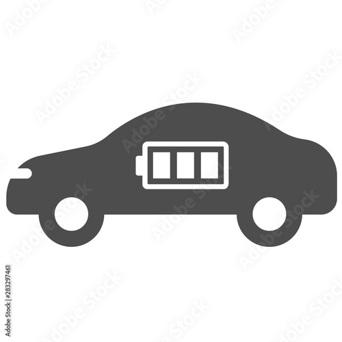 electric eco car with battery acumulator icon isolated on white background. electric eco car flat icon for web, mobile and user interface design. electric ecological transport comcept