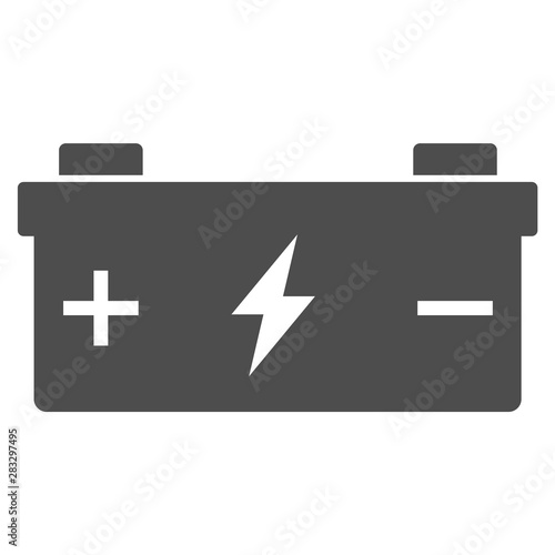 accumulator battery with terminals lightning and polarity plus minus signs icon isolated on white background. accumulator battery flat icon for web, mobile and user interface design