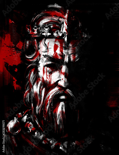 Canvas Print An ominous portrait of the blood king . 2D illustration